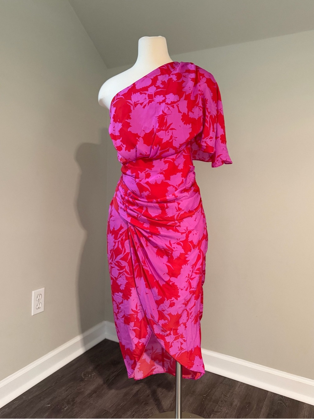 NWT Do+Be Tropical Midi Dress - Colorful, One Shoulder, Ruched, Slit